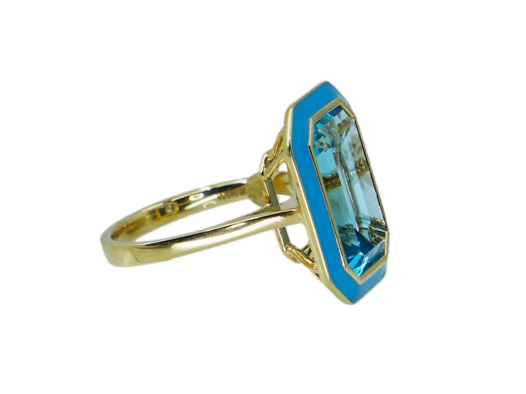 18k Blue Topaz Ring with Turquoise Enamel