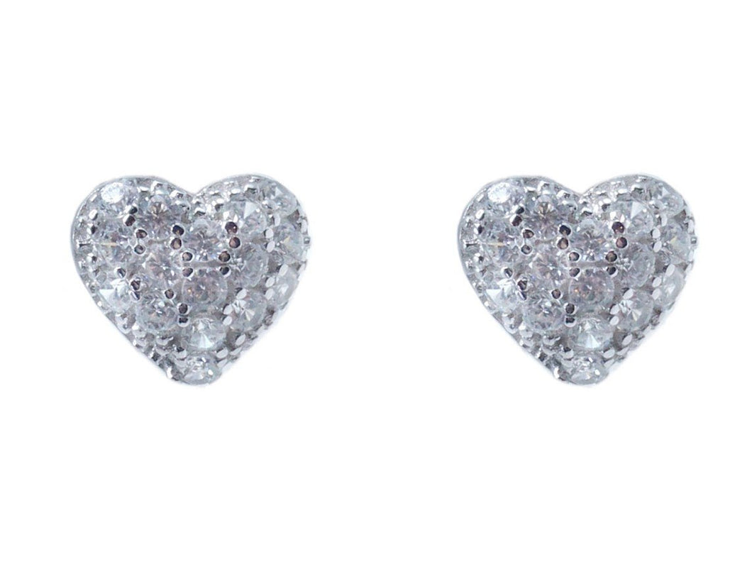 Silver Puffy Heart Stud Earrings with CZs