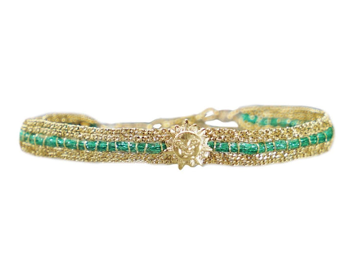 Green Striped Chain Bracelet with Sun Charm