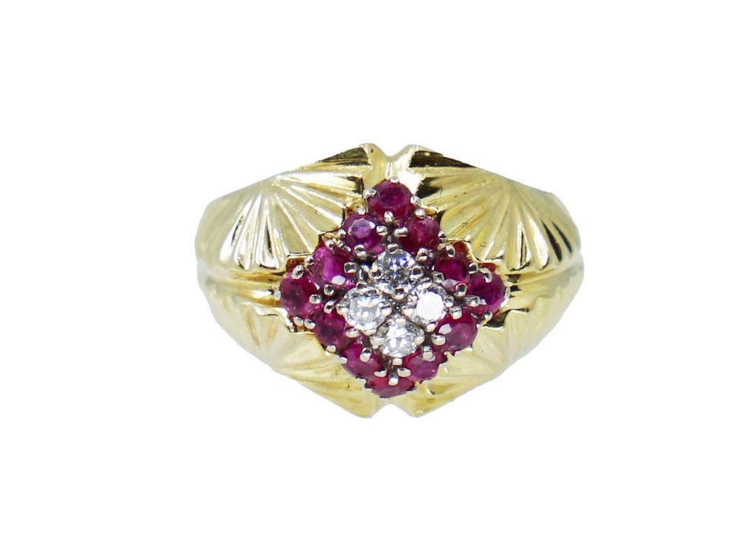 14k Gold 1950s Diamond and Ruby Ring