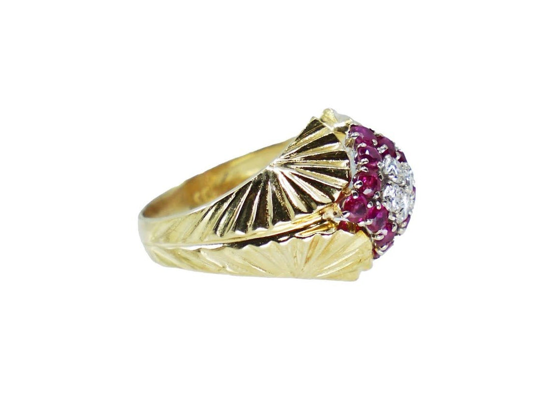 14k Gold 1950s Diamond and Ruby Ring