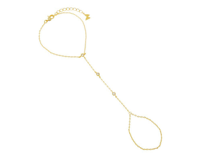 Gold Hand Chain Bracelet with CZs