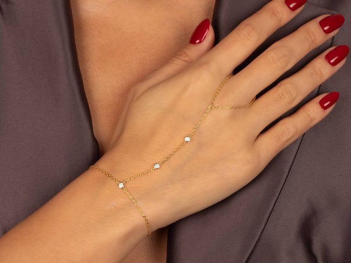 Gold Hand Chain Bracelet with CZs