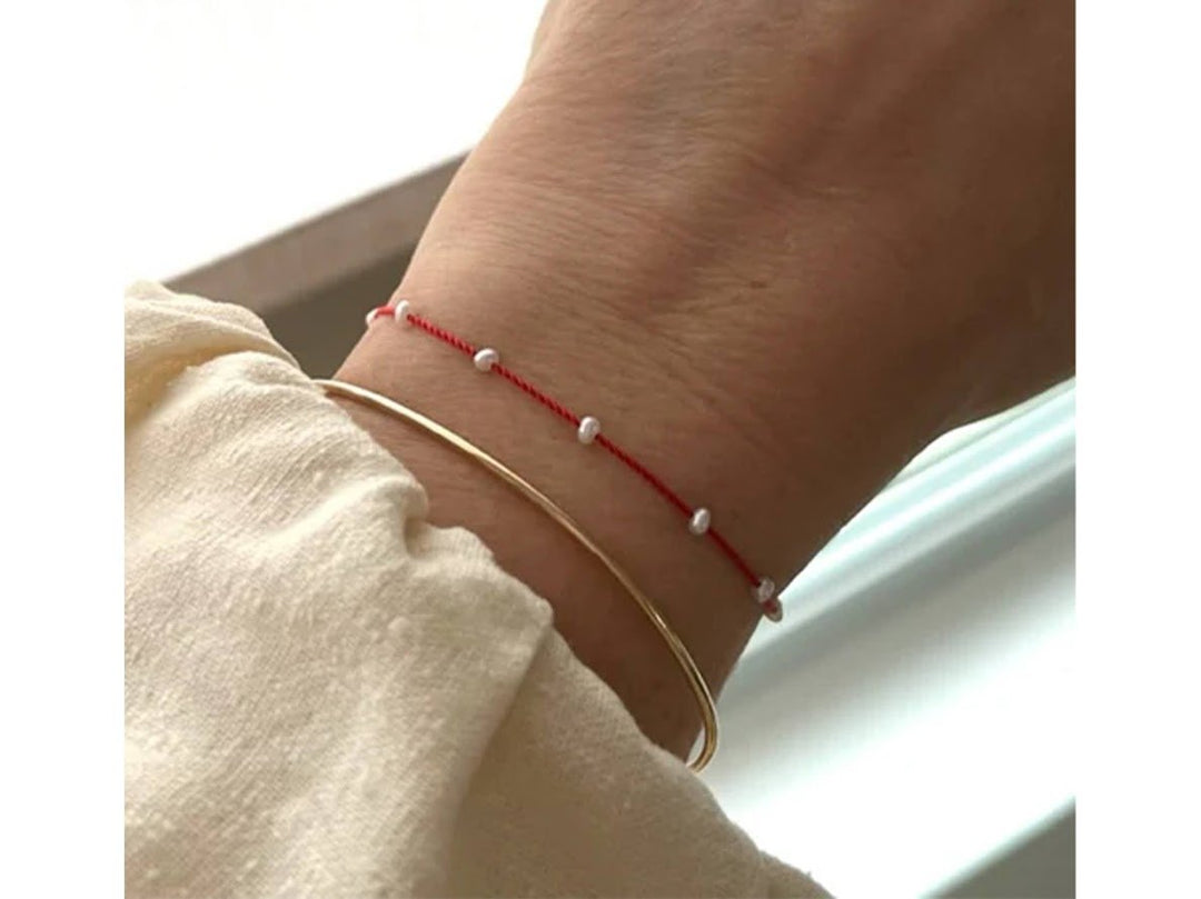 Red Cord Bracelet with Pearls