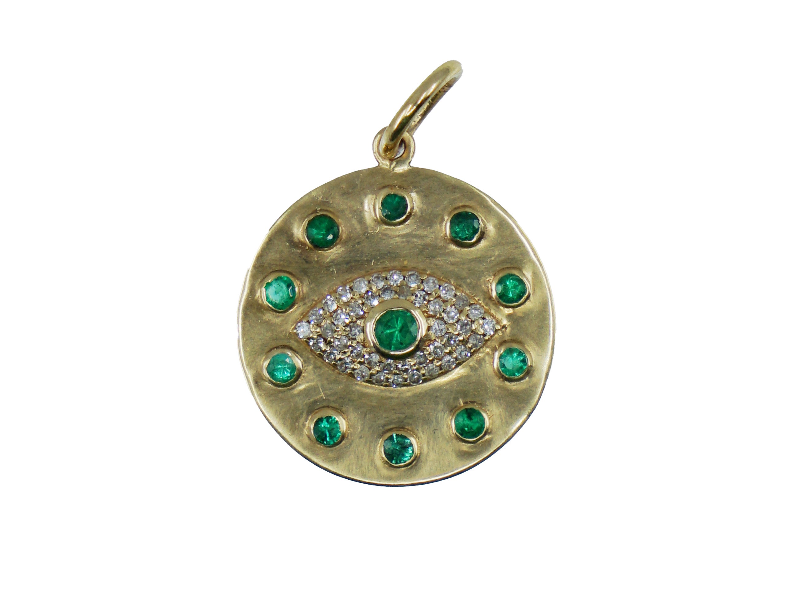 14k Diamond and Emerald Evil Eye Charm