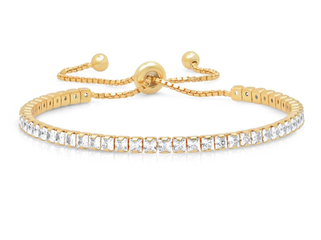 Gold Tennis Bracelet with Square CZs
