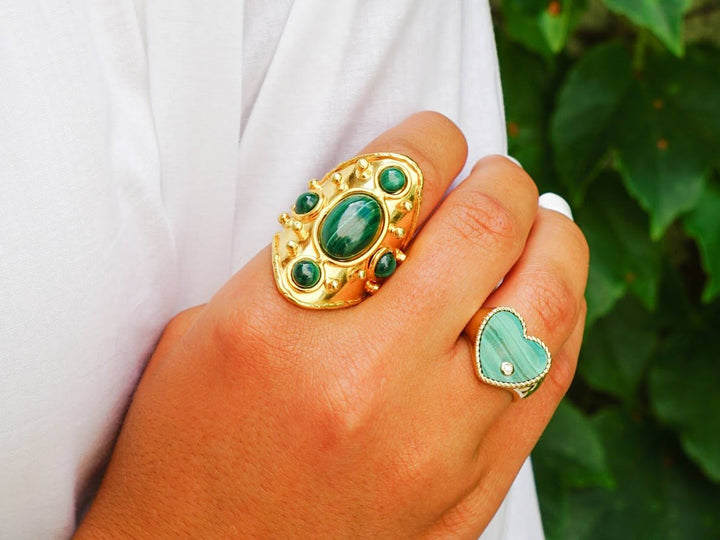 Gold Byzantine Ring with Malachite