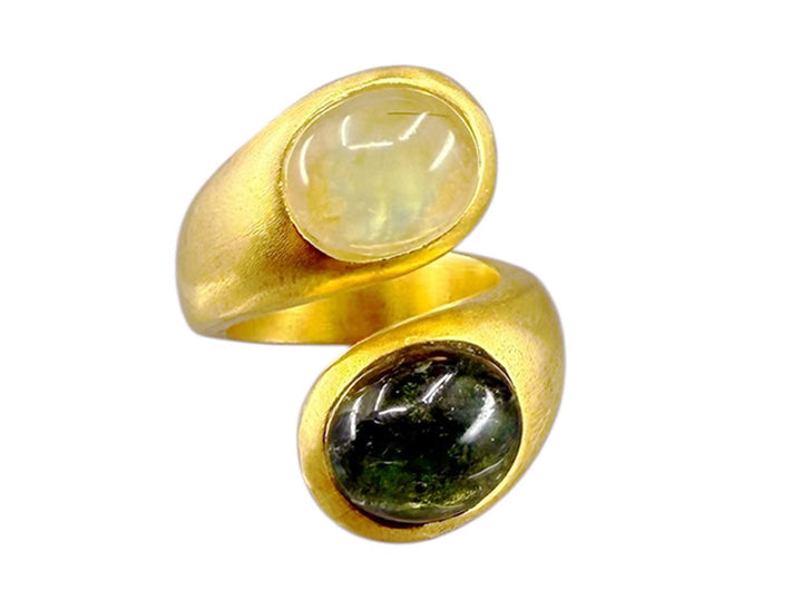 Tourmaline and Prehnite Crossover Ring