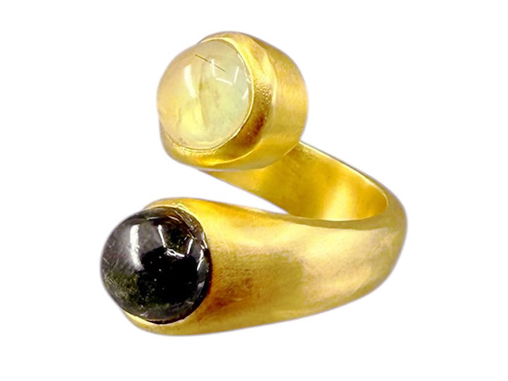 Tourmaline and Prehnite Crossover Ring
