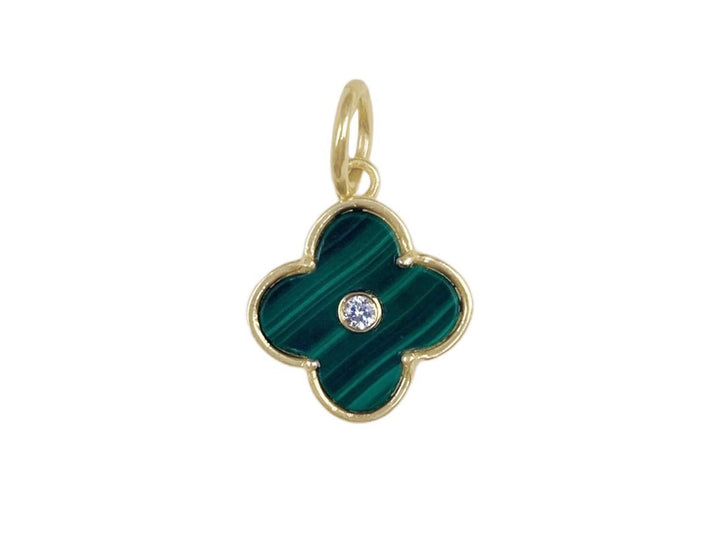 14k Malachite and Diamond Clover Charm