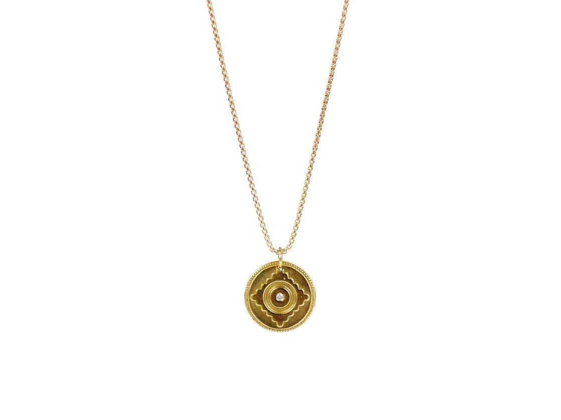 Gold Talisman Charm Necklace with Diamond