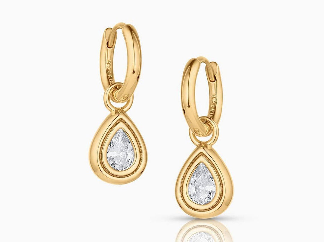 Gold Huggie Hoops with CZ Teardrops