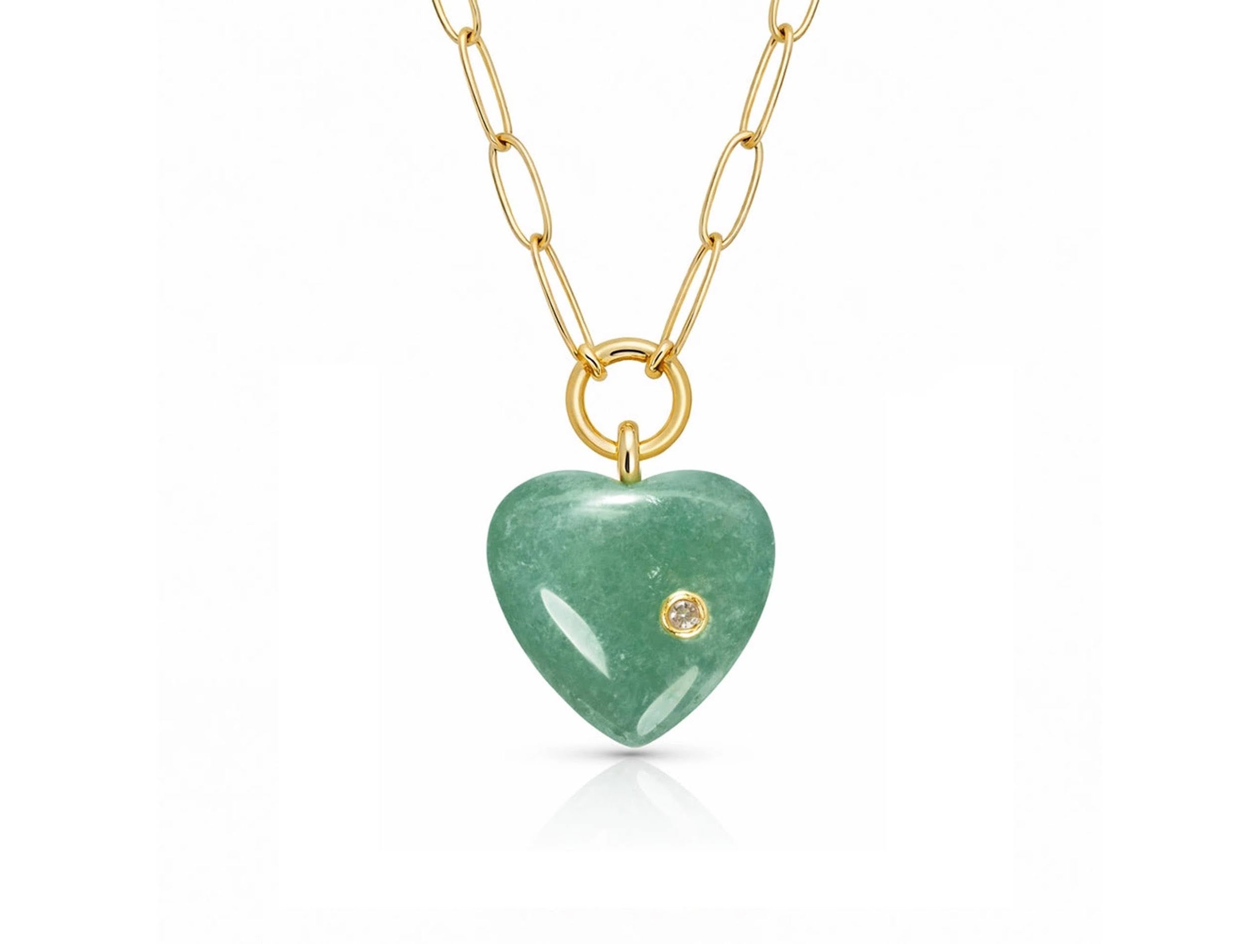 Aventurine Heart Charm Necklce with CZ