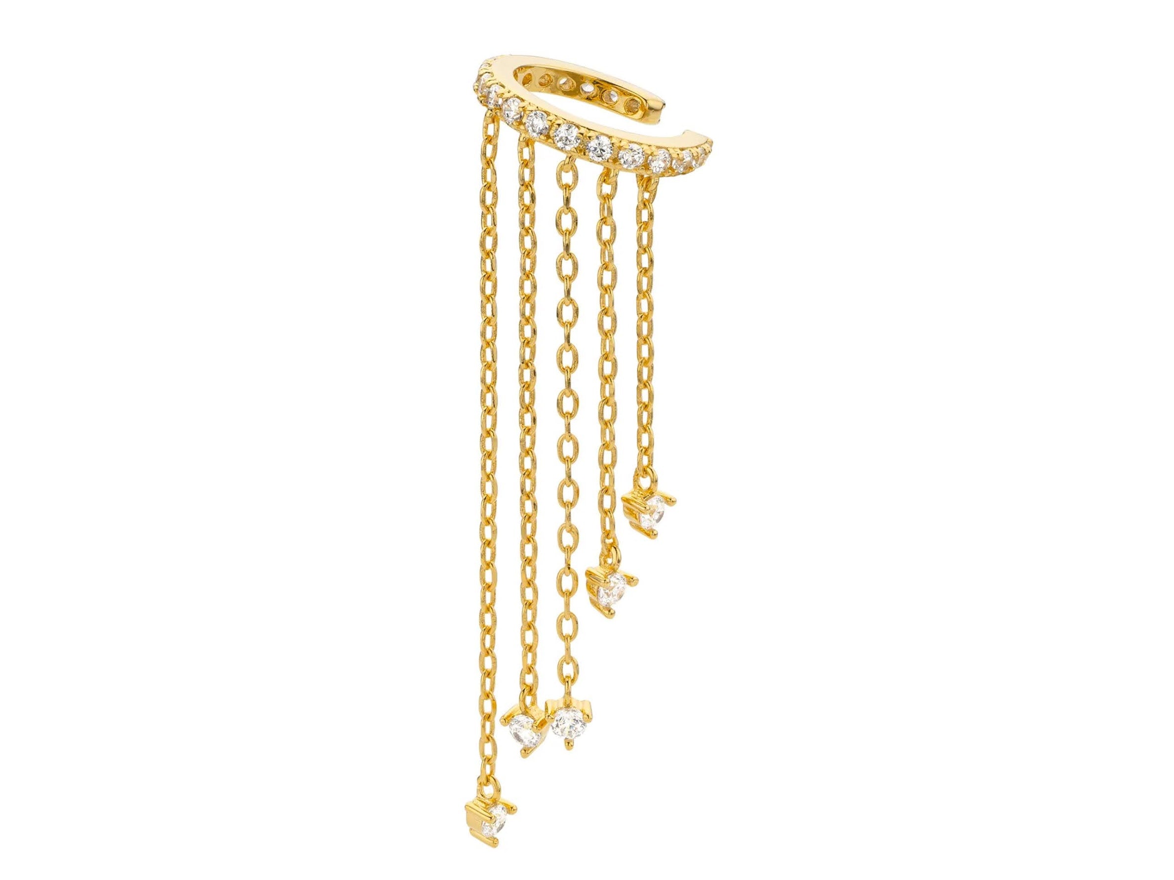 Gold CZ Ear Cuff with Five Dangling Chains