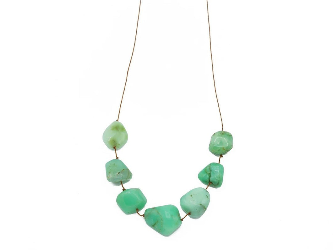 Variously-sized Chrysoprase Nugget Necklace with Tassel