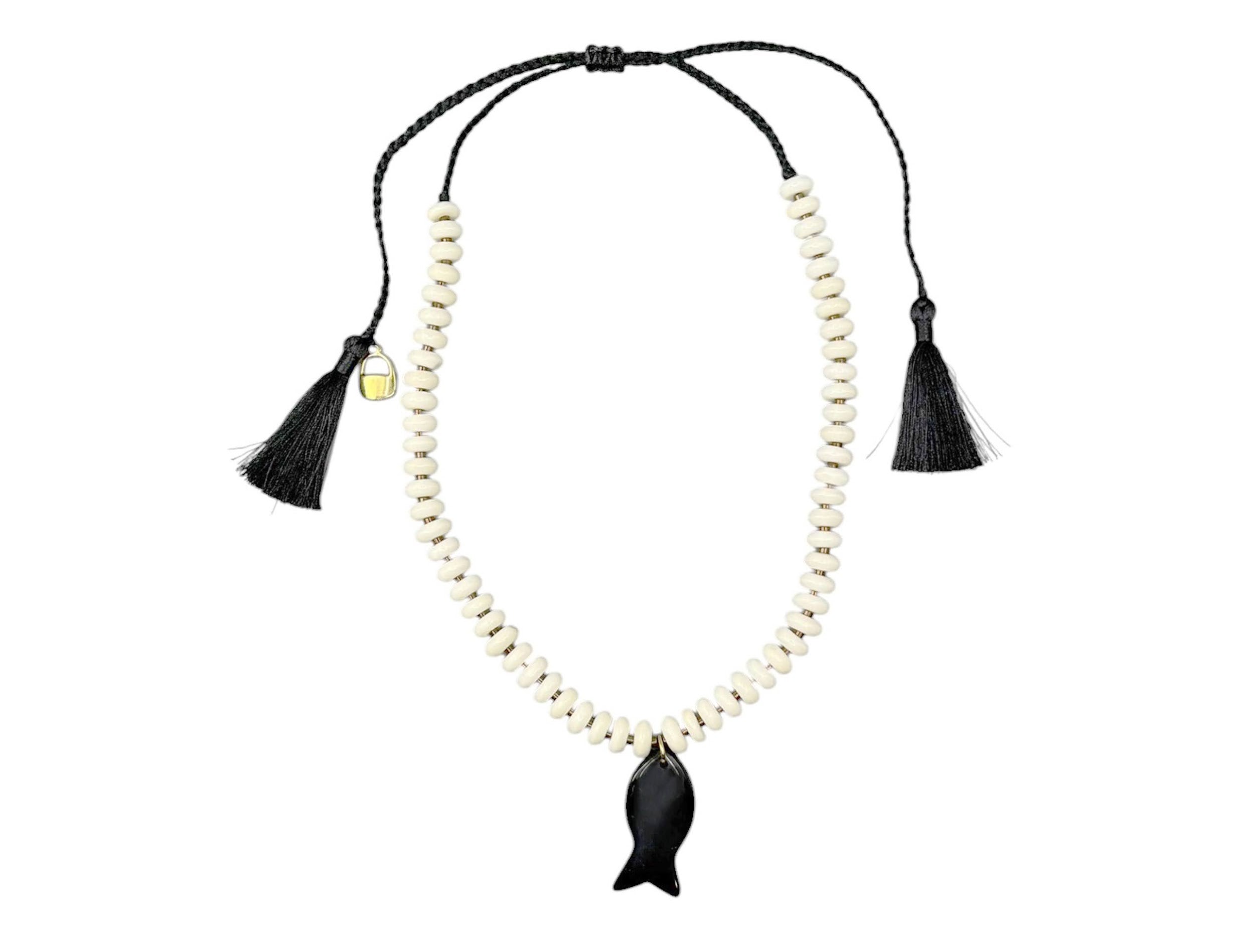 Obsidian Sardine Charm Necklace