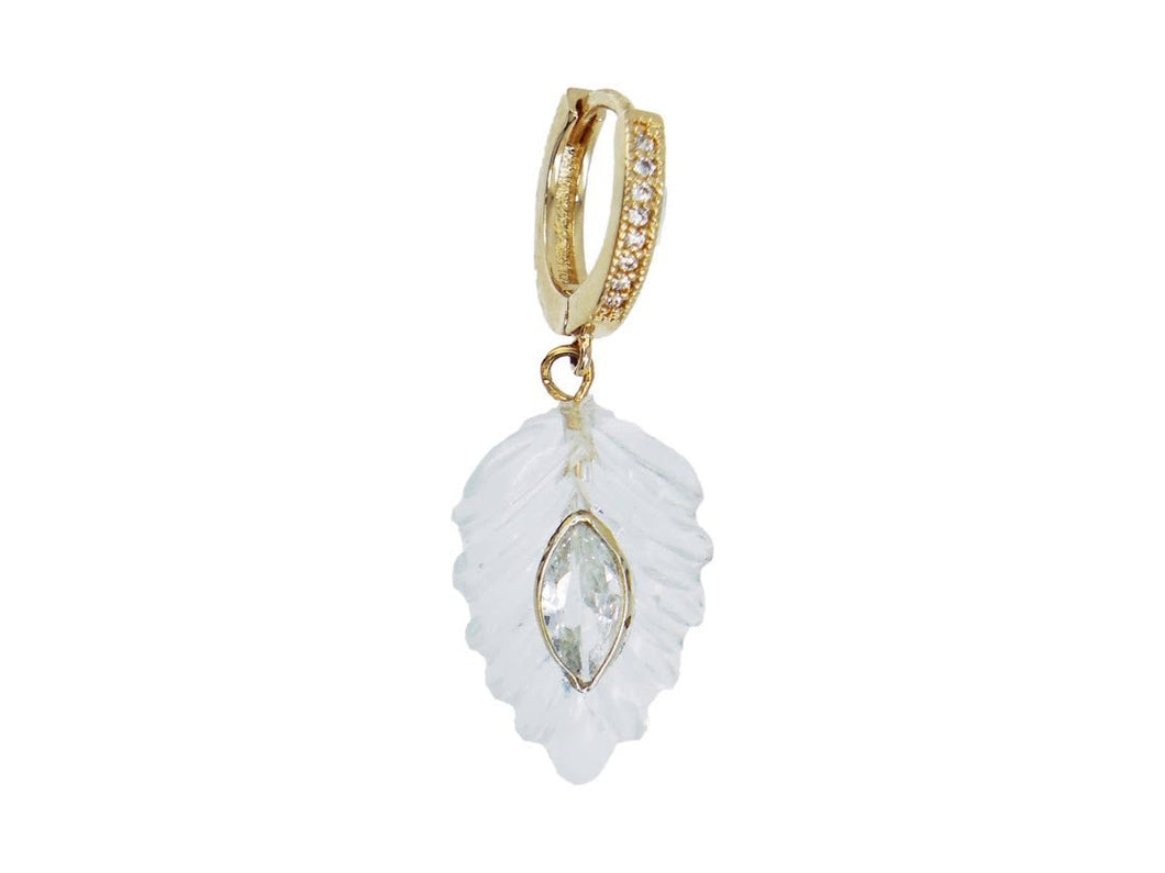 Hand-Carved Crystal Quartz Leaf Earring with White Topaz