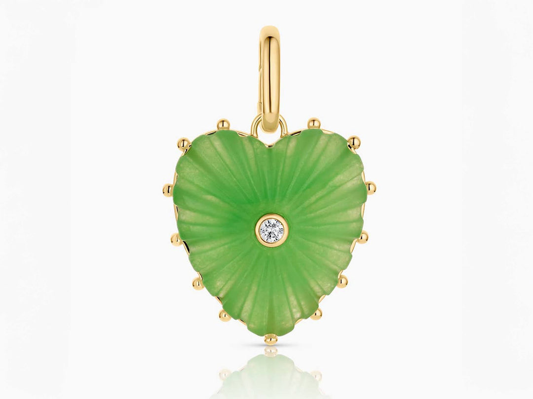 Light Green Jade Heart Charm with CZ and Clip