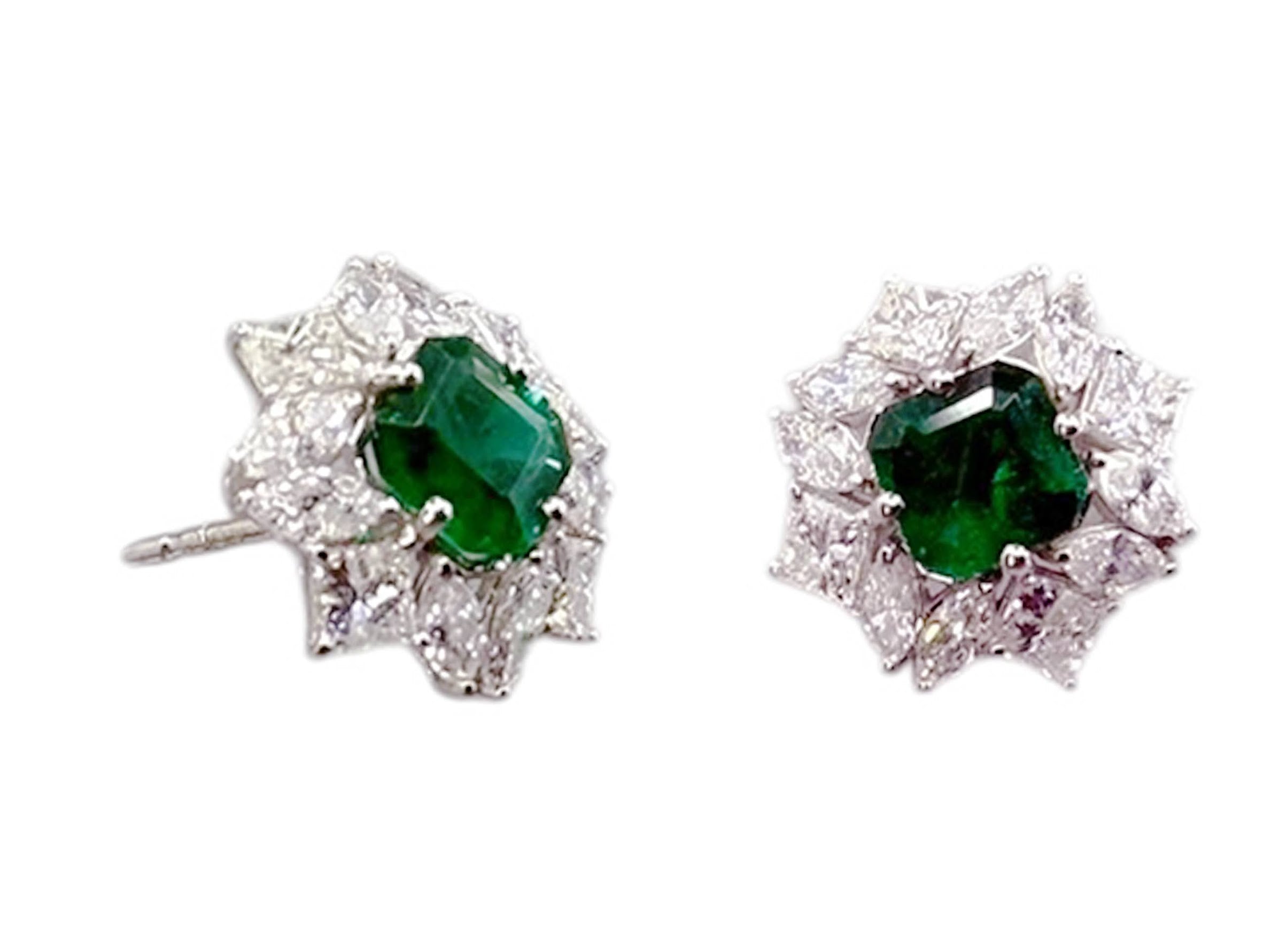 14k Emerald Stud Earrings with Diamonds