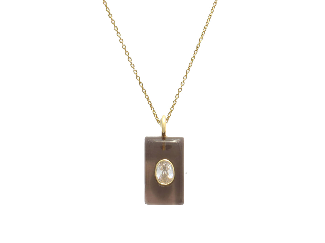 Rectangular Smoky Quartz and White Topaz Charm Necklace