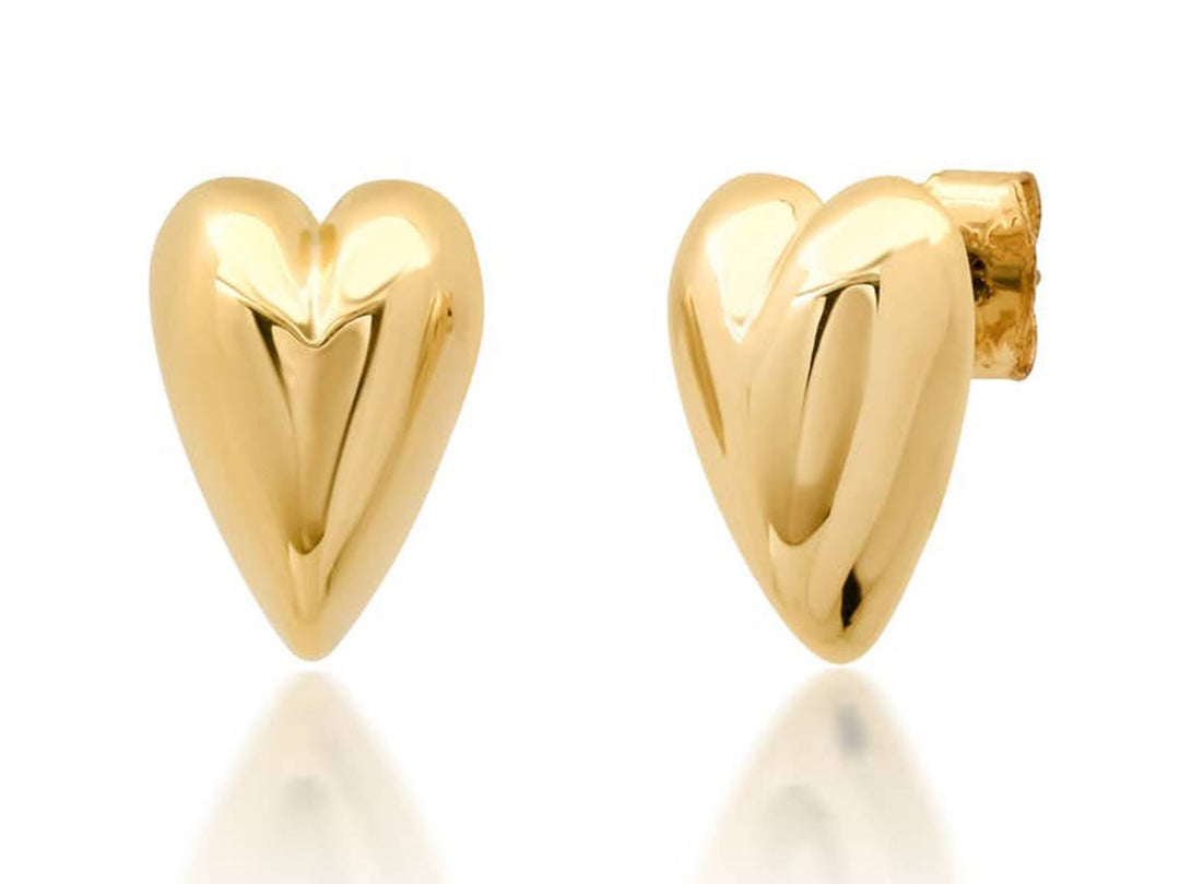 Gold Puffy Heart Stud Earrings
