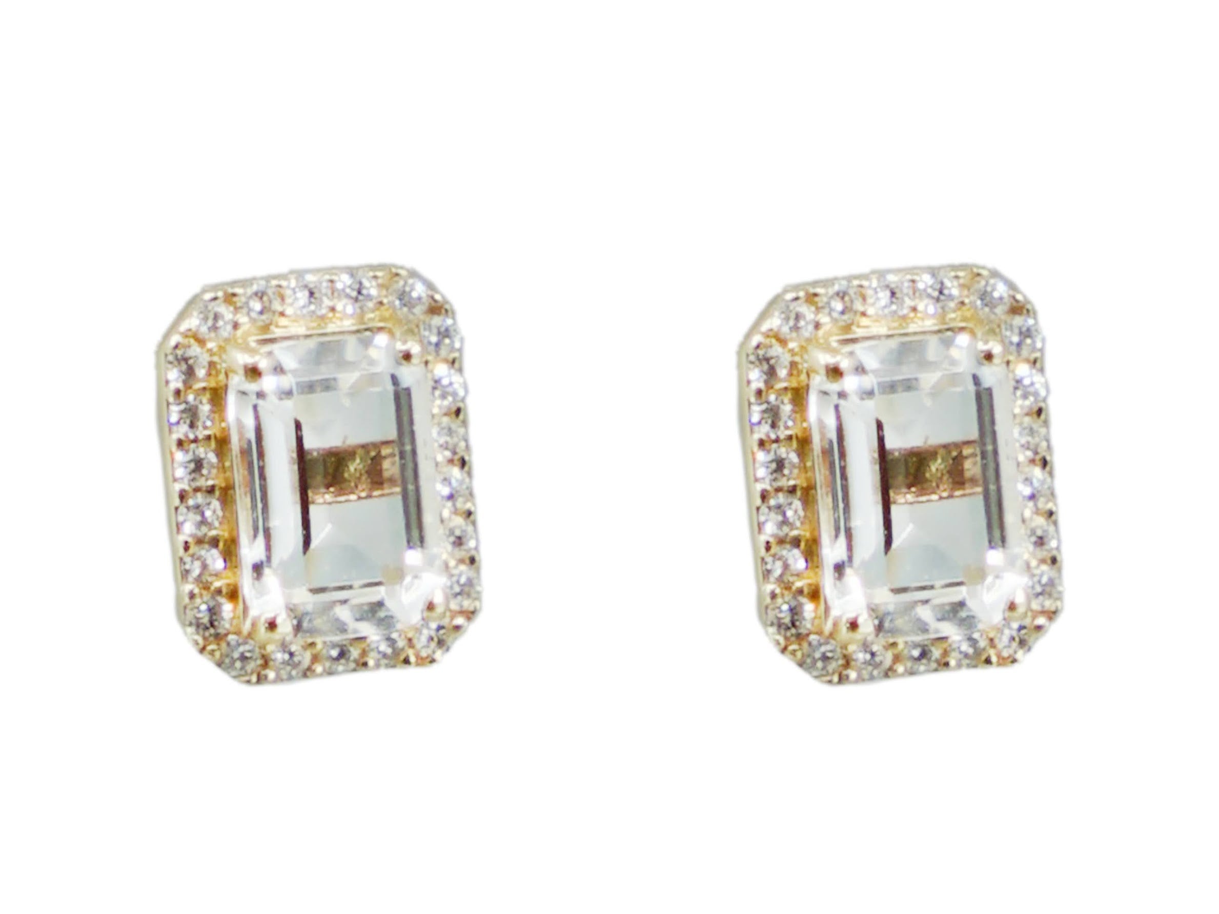 14k White Topaz and Diamond Frame Stud Earrings