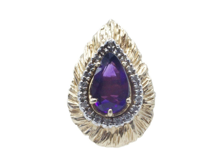 1950s 14k Fluted Cocktail Ring with Amethyst