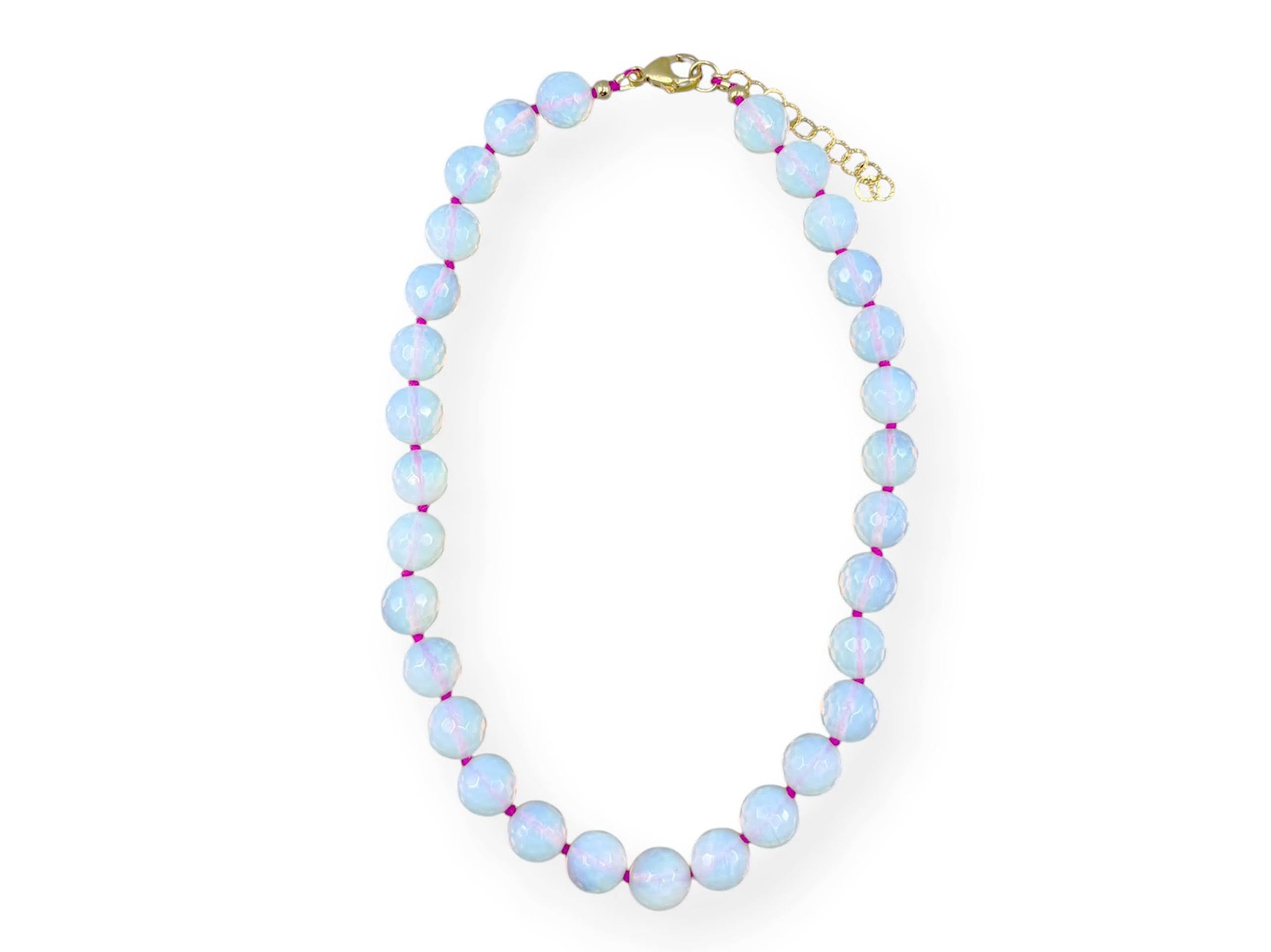 Shorter Faceted 10mm Opalite on Silk Necklace