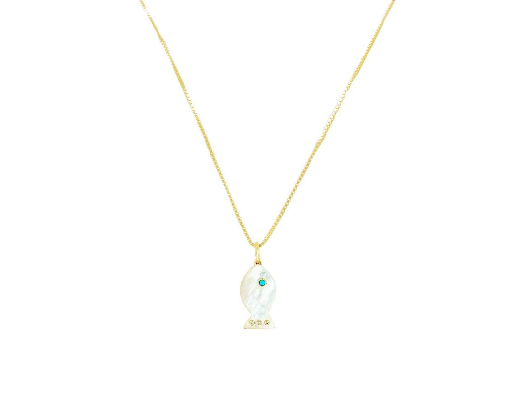 Mother of Pearl Fish Charm Necklace