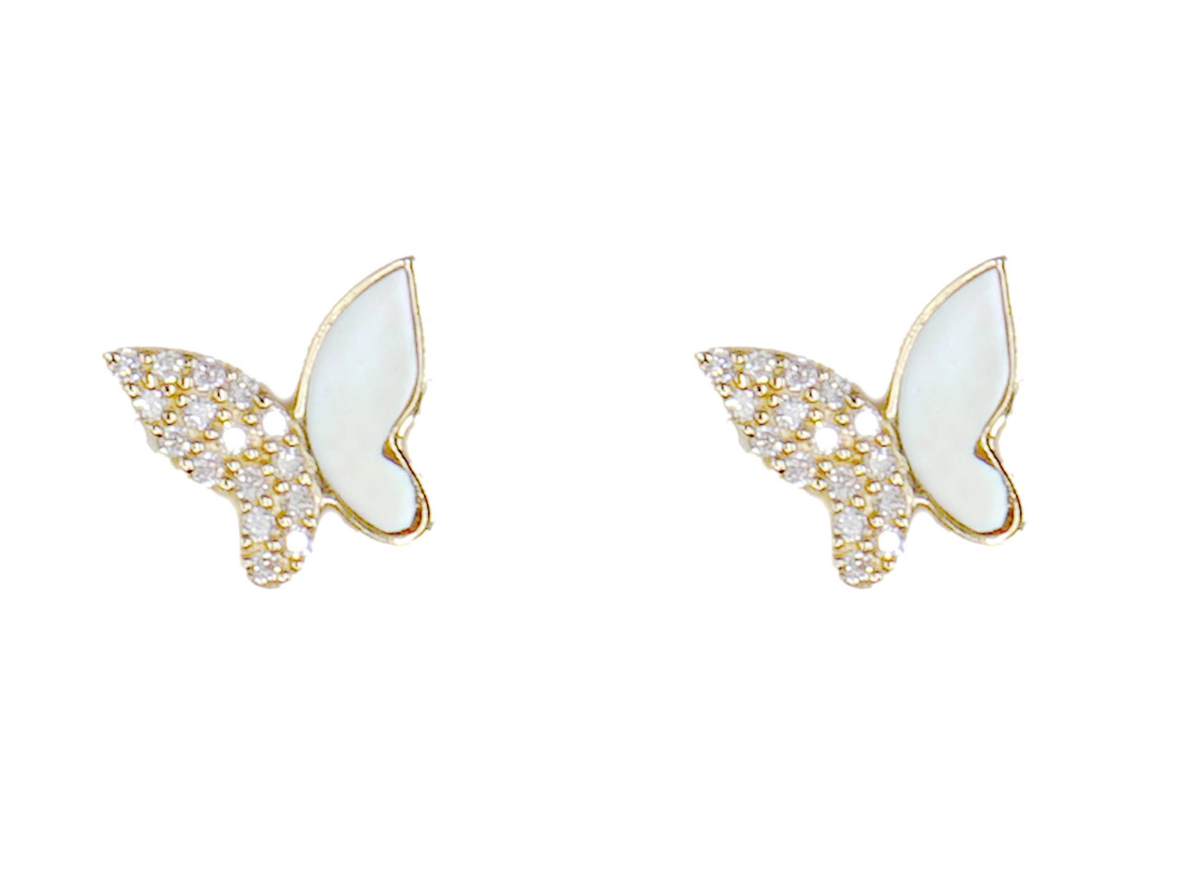 14k MOP and Diamond Split Butterfly Stud Earrings