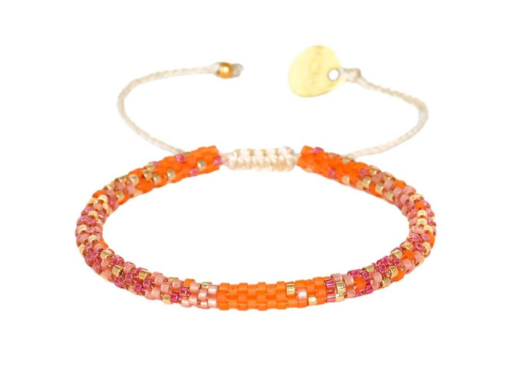 Orange, Pink, and Fuchsia Beaded Bracelet