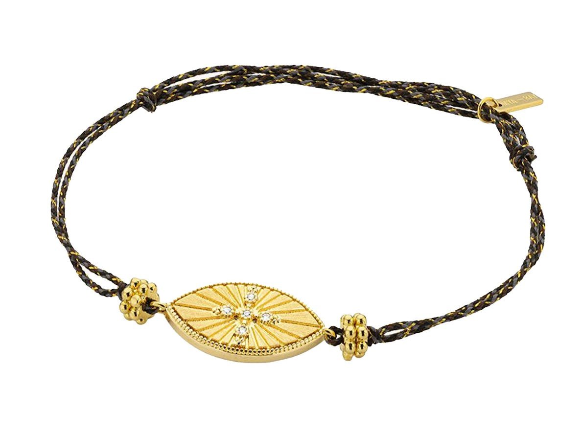 Gold Evil Eye Bracelet with Five CZs.