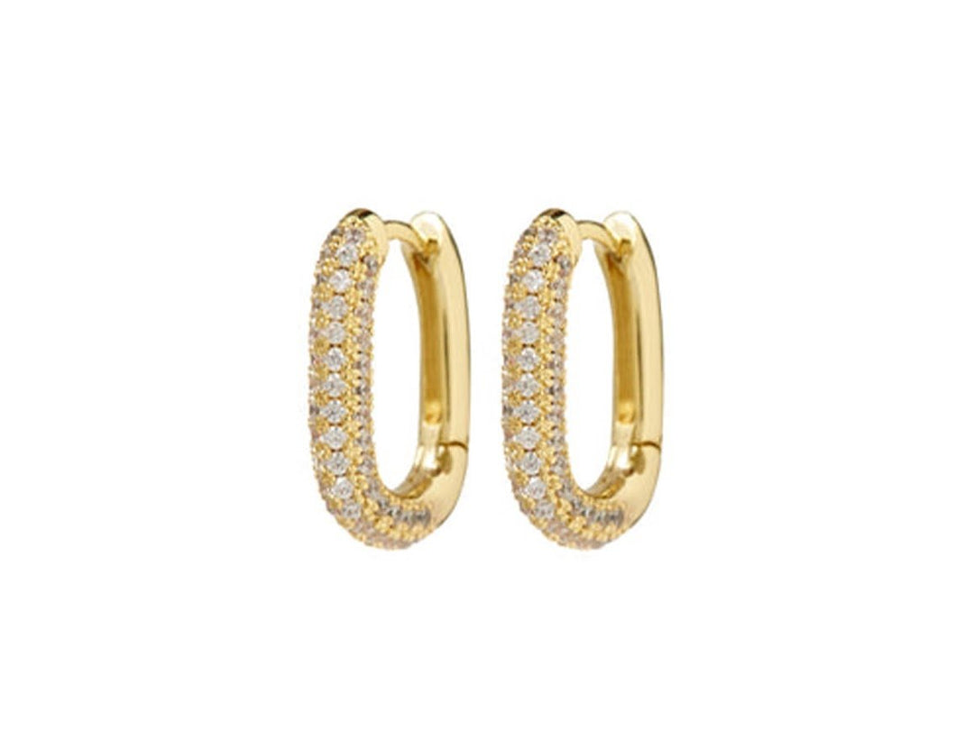 Gold and Pave CZ Oval Huggie Hoops