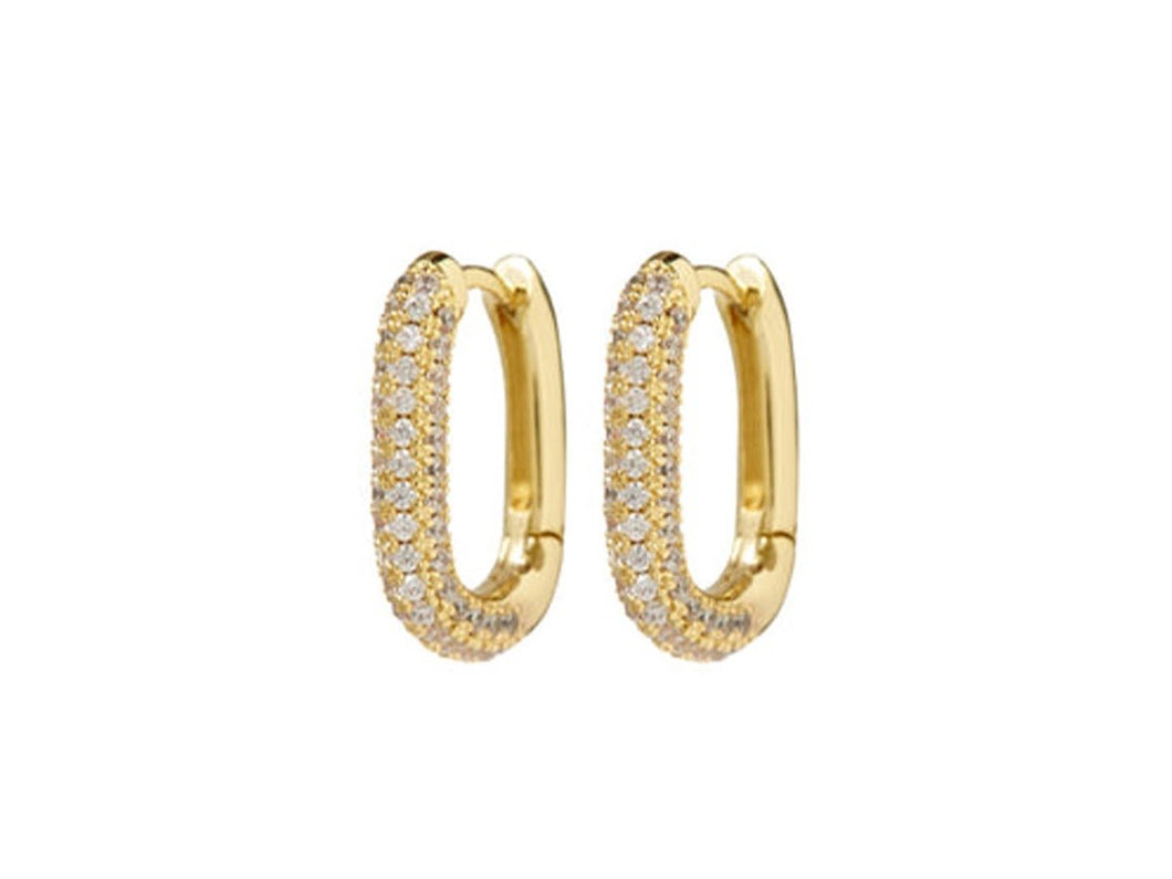 Gold and Pave CZ Oval Huggie Hoops