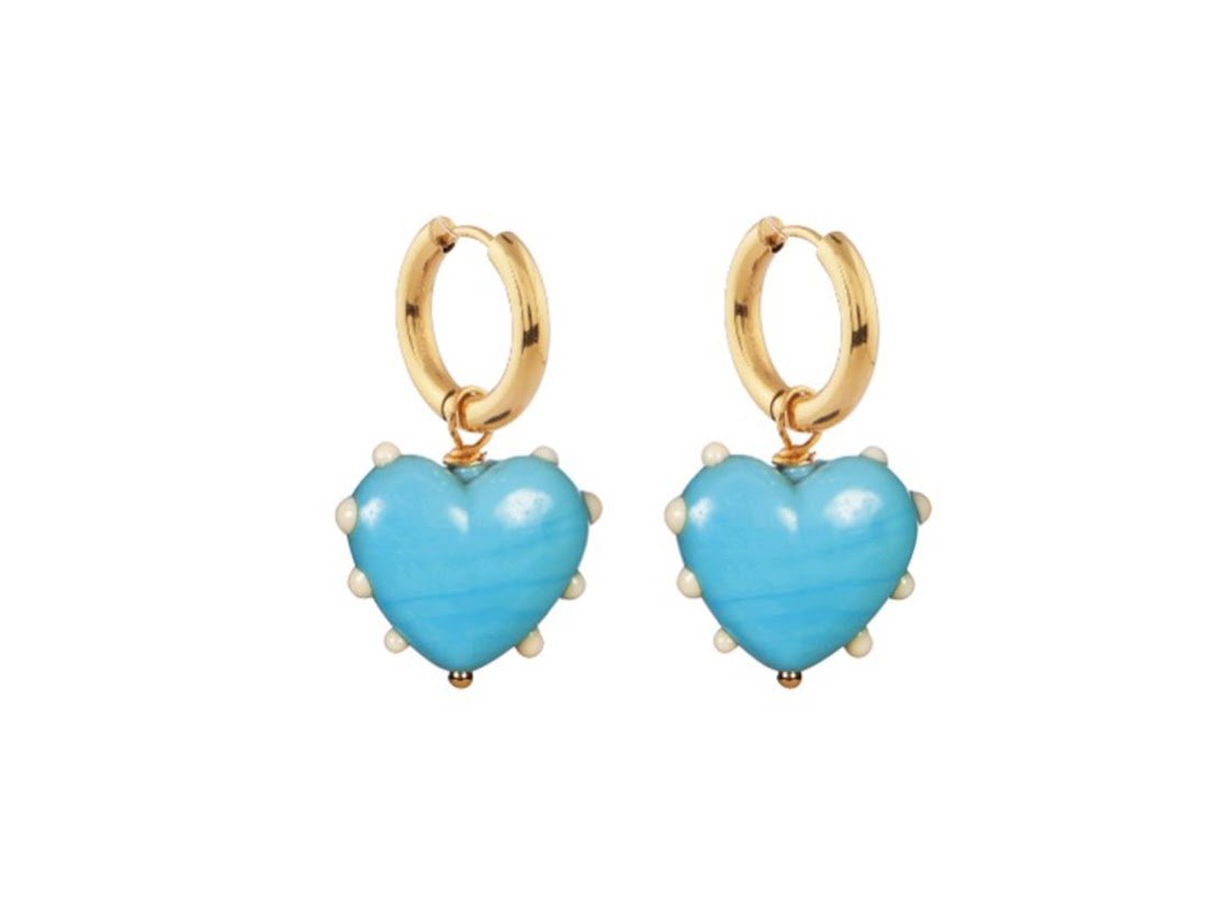 Milagros Heart Earrings in Blue and White