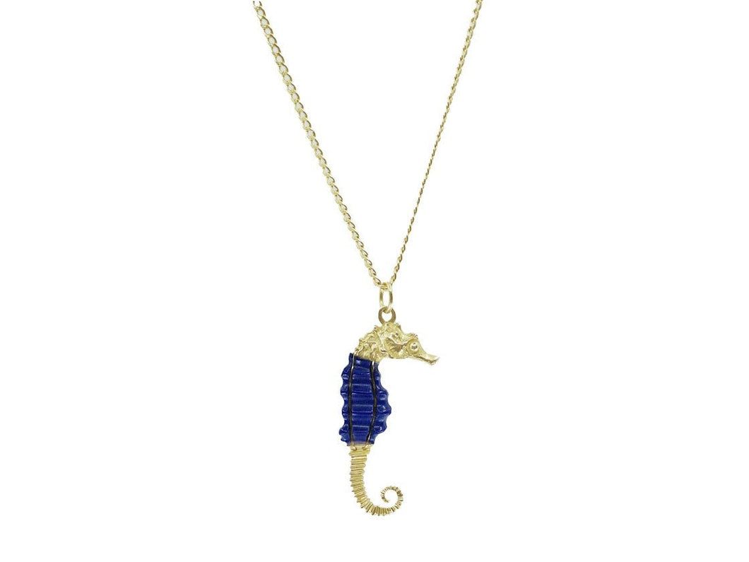 18k 1950s Lapis Seahorse Necklace