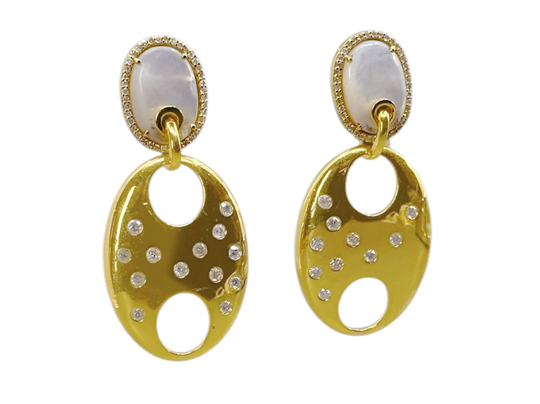 14k MOP and Diamond Drop Earrings