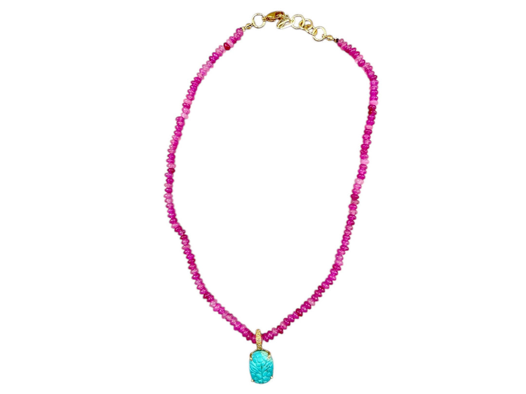 Hot Pink Opal Necklace with Charm