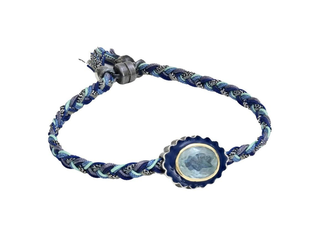 10k/SS Aquamarine and Blue Enamel Flower Bracelet