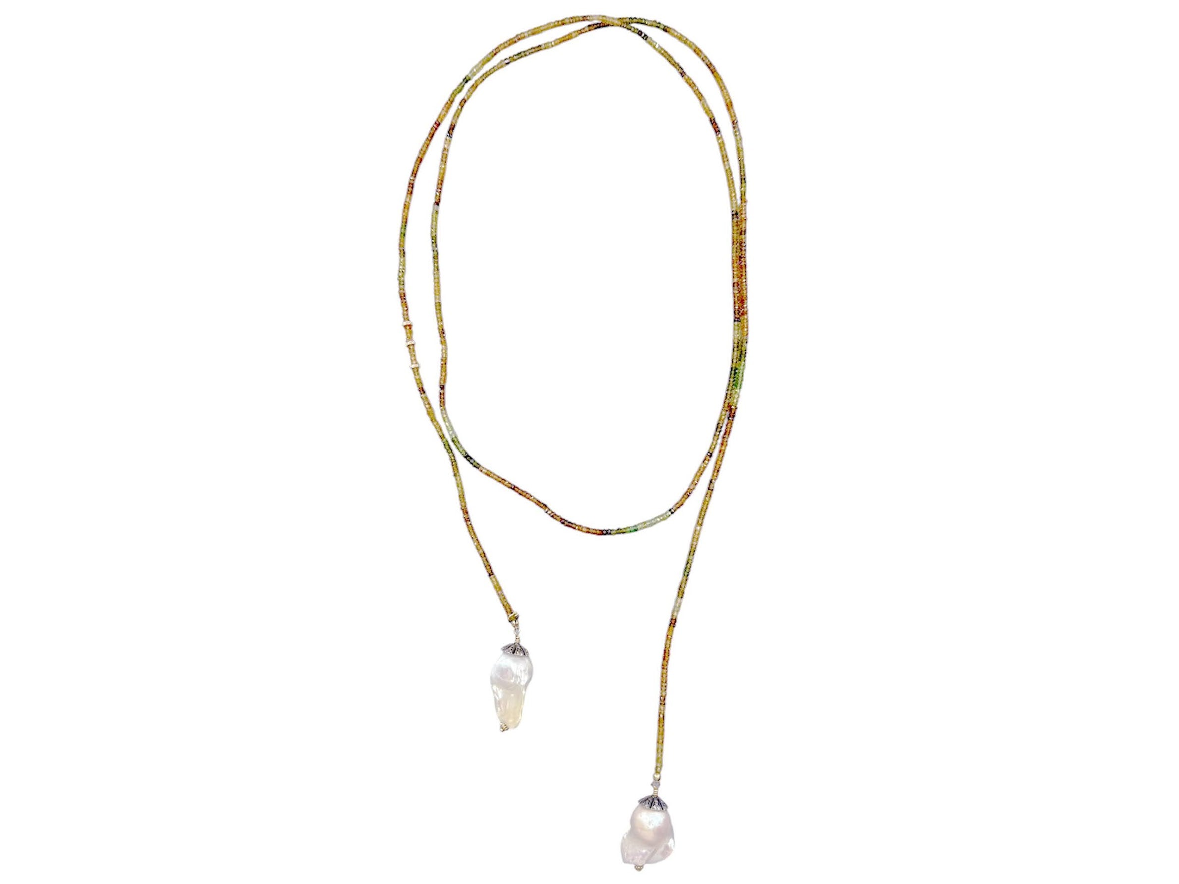 Chocolate Tourmaline Lariat Necklace with Baroque Pearls and Diamonds