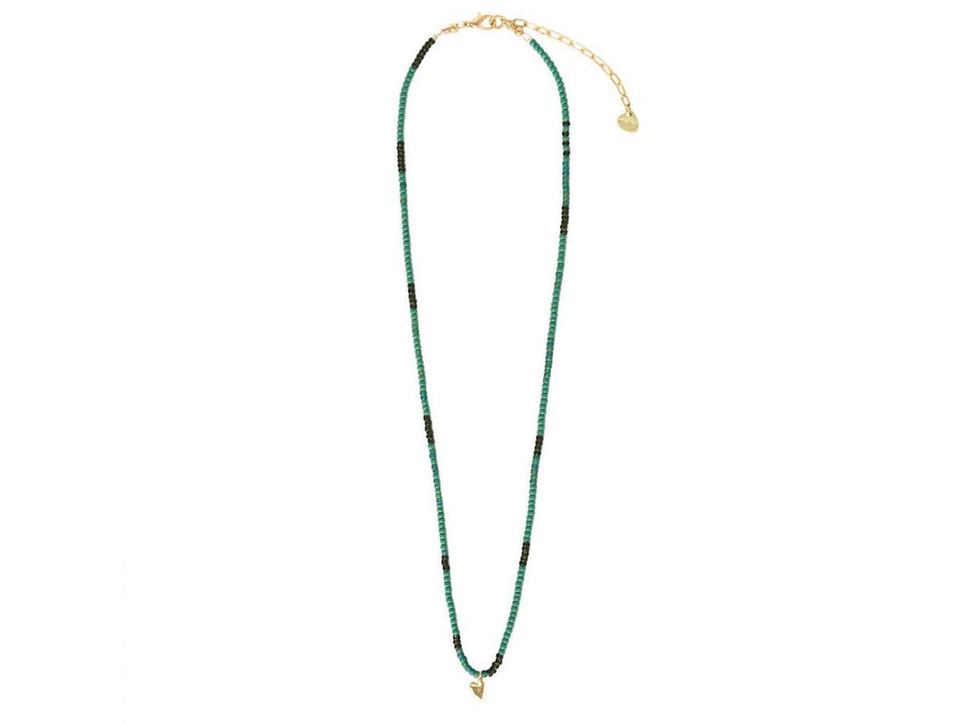 Green Beaded Necklace with Tiny Heart