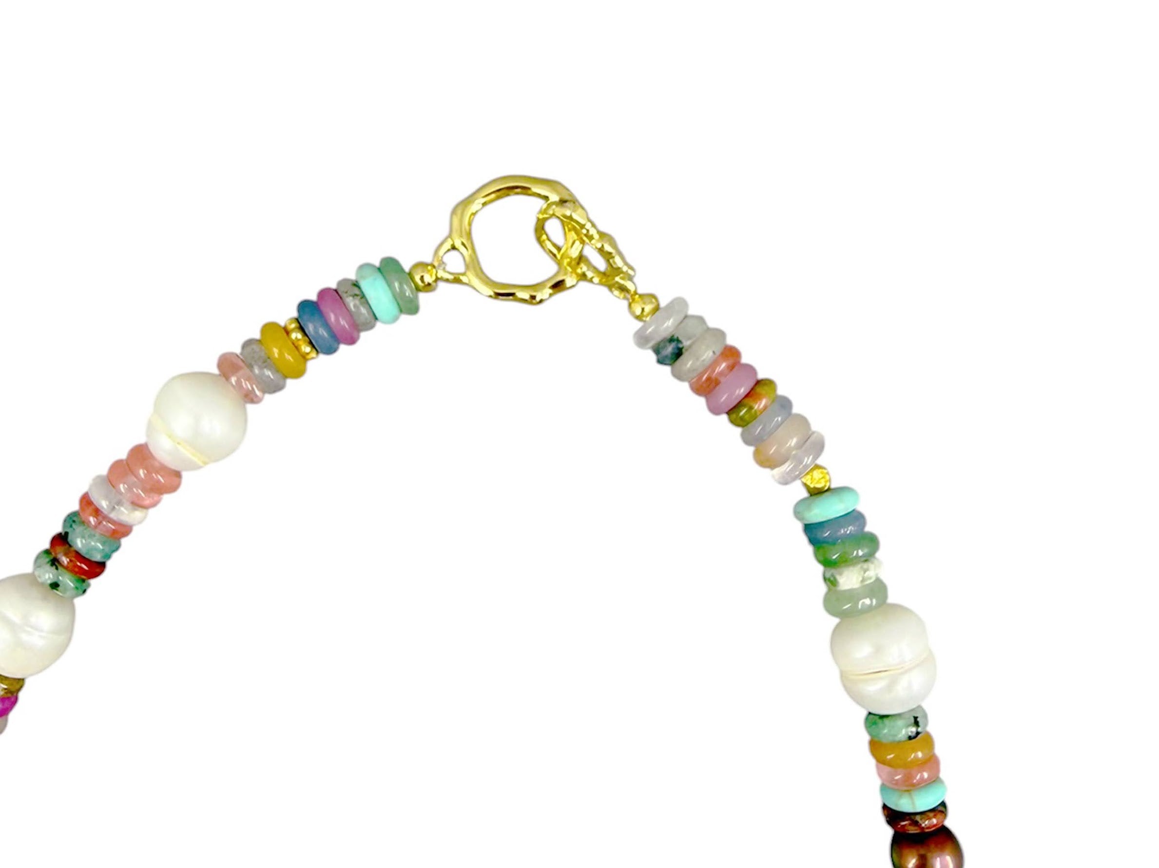 Mixed Gemstone Bracelet or Choker with Pearls