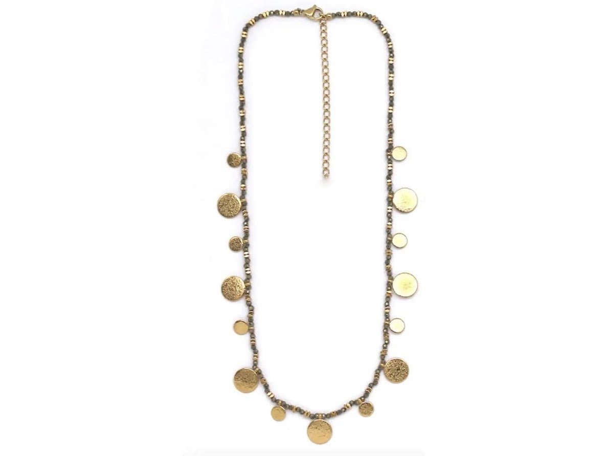 Green Fluorine Bead Necklace with Gold Mini Charms