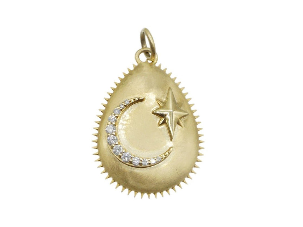 14K Pear-Shaped Charm with Diamond Crescent