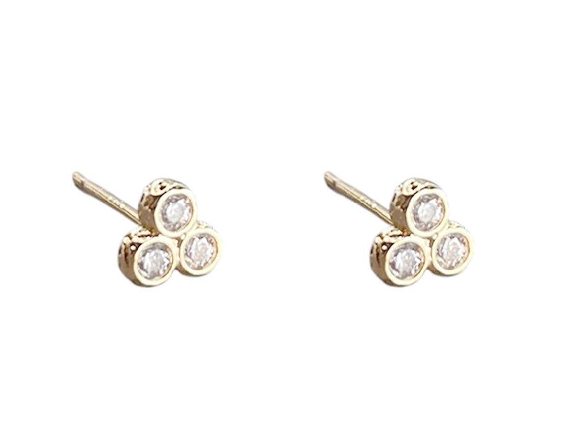 Gold CZ Trio Stud Earrings