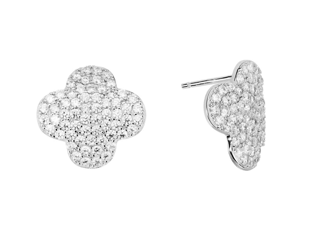 Silver Curved Clover Studs with CZs