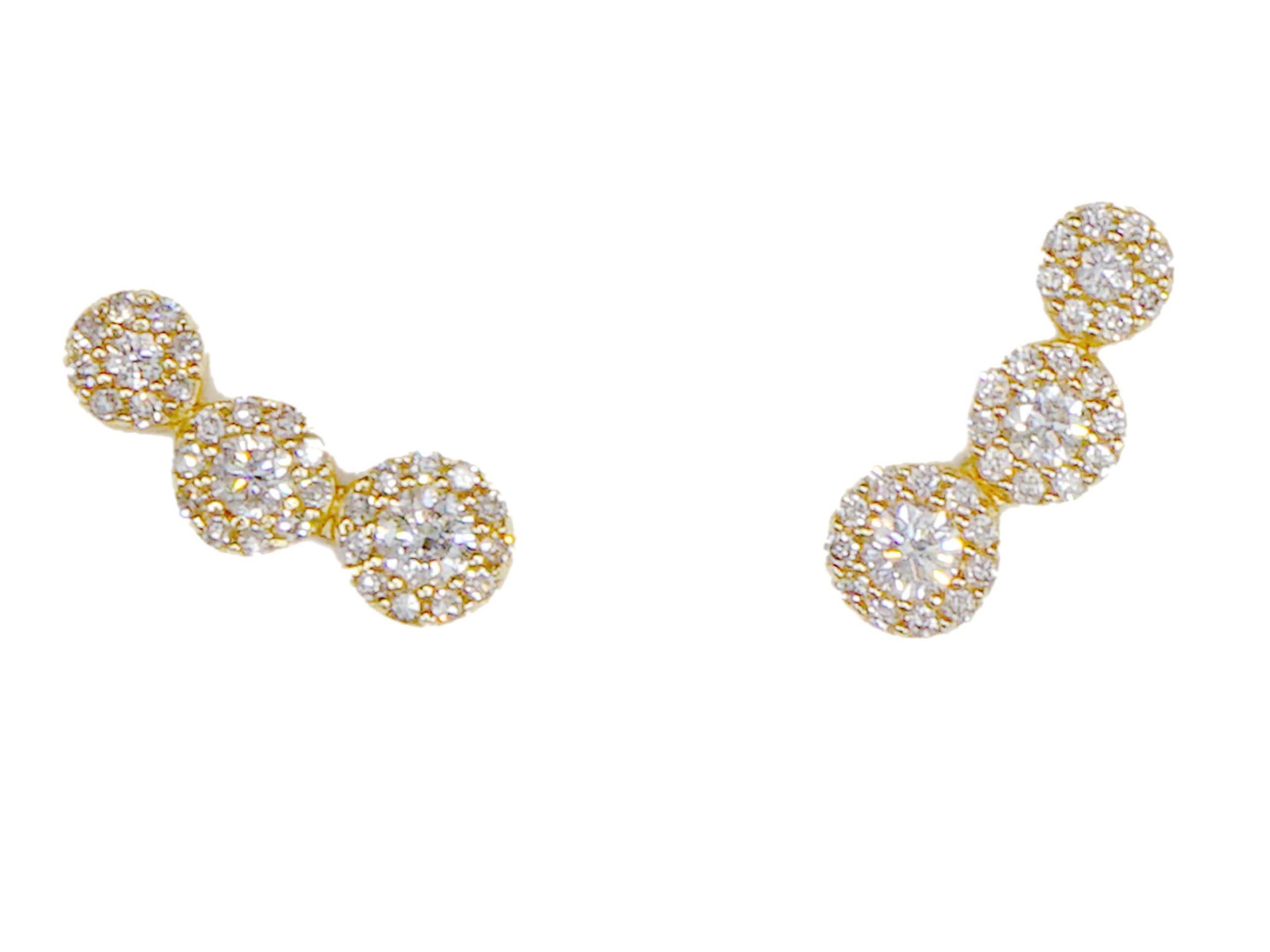 14k 3 Circle Crawler Stud Earrings with Diamonds