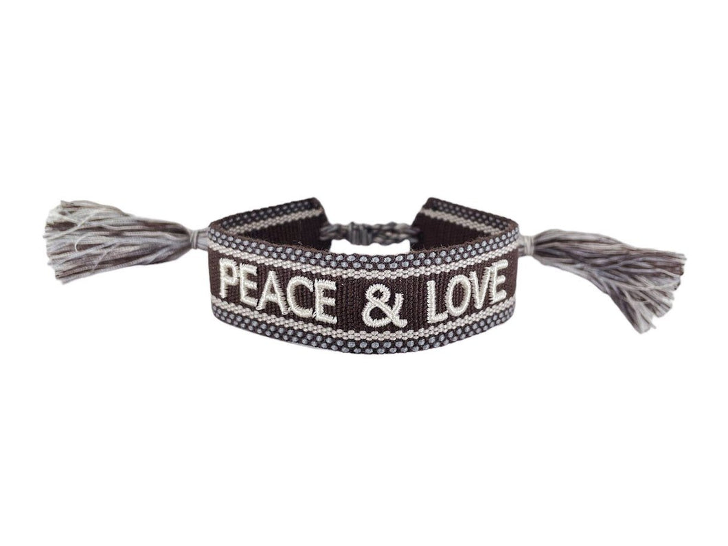 Brown and Gray Woven PEACE & LOVE Braclet