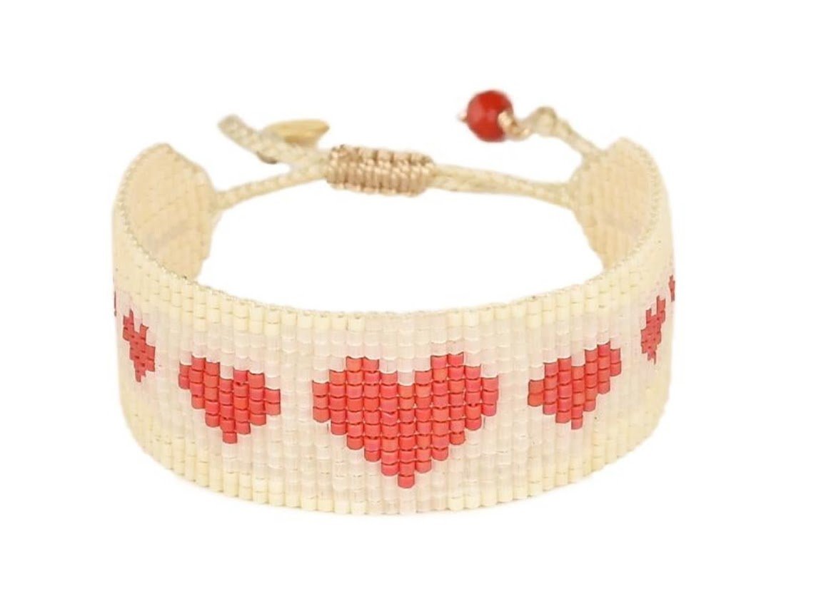 Beaded Pink and Cream Heart Bracelet