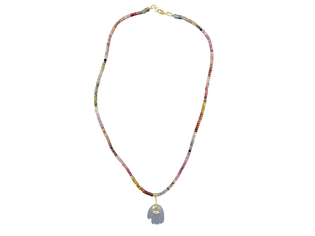 Sapphire Necklace with Hamsa Charm